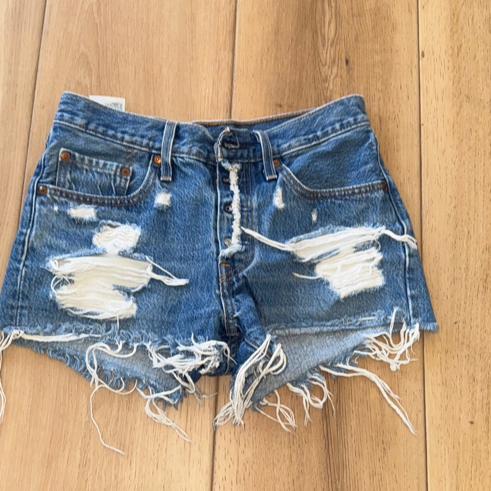 Levi's Blue Ripped Jean Shorts